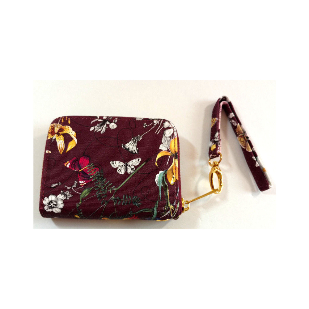 Wallet Womens Zip Up Wristlet Floral Burgundy Wine